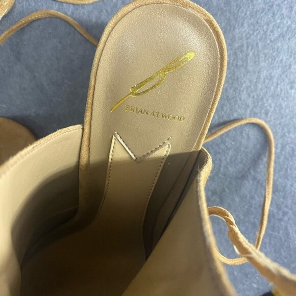 Brian Atwood Ankle Wrap Heel Tan Suede Leather Women’s Size 7.5 - Picture 14 of 15